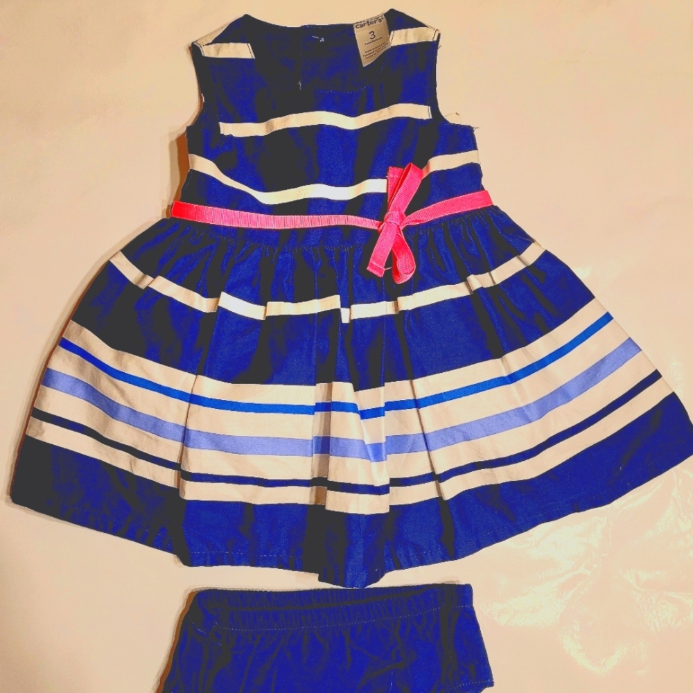 Carter Blue and white Striped w pink tie, Baby dress me up w blue panties 2 pics